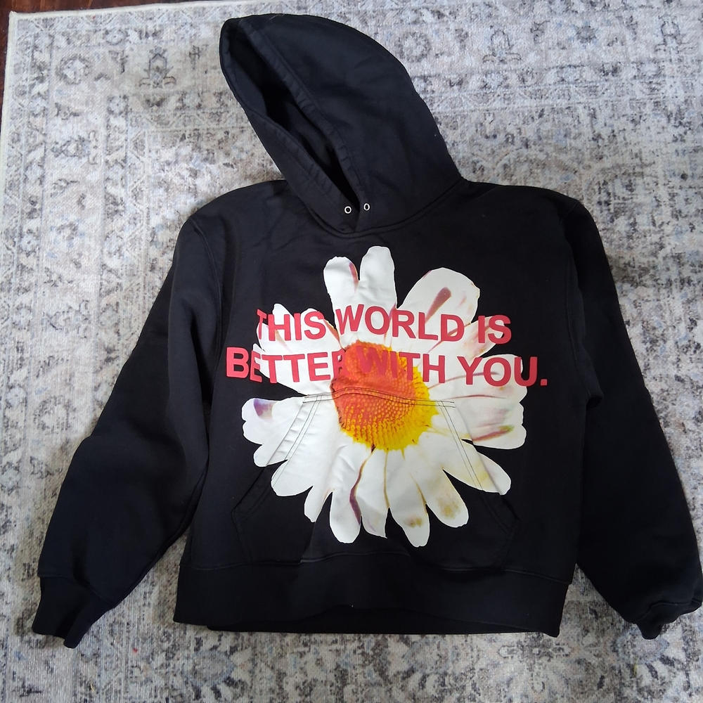 Black  Heavy Weight Womens Hoodie with Daisy Graphic